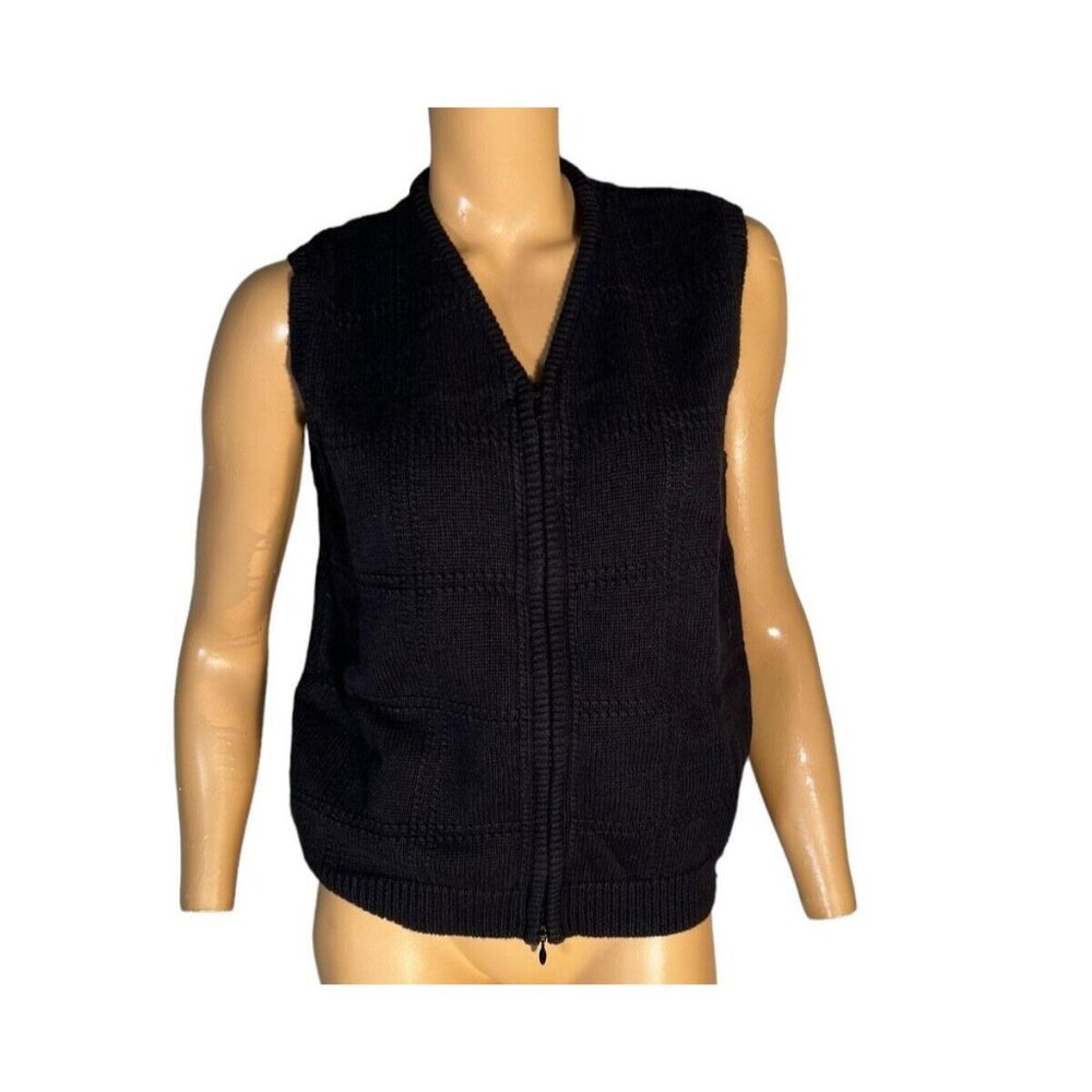 Christopher & Banks Vest Sweater Women's Cardigan Med Black Knit Full Zip Casual